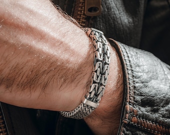 Men's 925 Sterling Silver Heavy Byzantine Chain Bracelet-Handmade Look Gift For Men