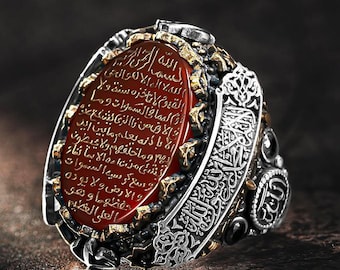 925 Sterling Silber Ayatul Kursi Achat Stein Ring: Islamischer Herrenschmuck