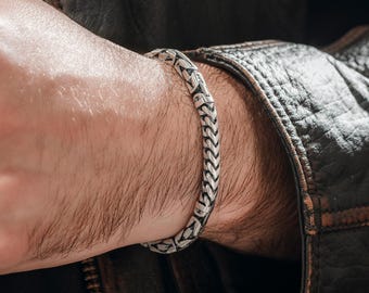 Byzantijnse armband heren 925 sterlingzilver met Cubaanse schakelketting – antiek gepolijste afwerking