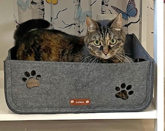 Felt Cat Cave Bed: Personalized Pet House, Cozy Cat Basket