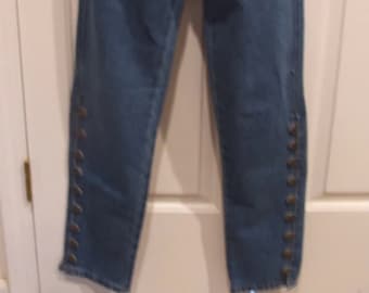 CUTE Vintage Frederick's of Hollywood Sexy Button Leg Jeans Size 7/8 Original Deadstock Retro Blue Jeans Pinup Rockabilly 50's Vibe Unworn!