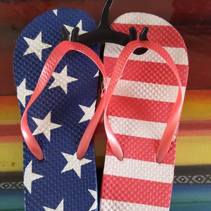 NEW Patriotic Flip Flops 5 - 6 Red White Blue Stars Stripes Summer Sandals fourth of July