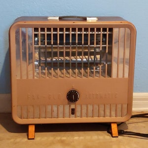 RARE Retro MCM TV shaped Heater Heetaire Fan-Glo Automatic Markel Copper Suitcase Thermostat Atomic Vintage