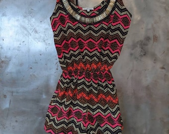 Sexy Shorts Romper Womens S One piece Short set Strappy Fancy Tribal Metal Collar Elastic Waist Silky Pretty Chevron colors EUC