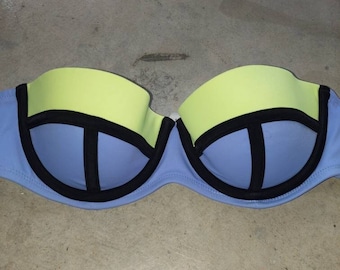 Gorgeous Victoria's Secret Bandeau Color Block Bikini Top 32B The Flirt Periwinkle Chartreuse Black