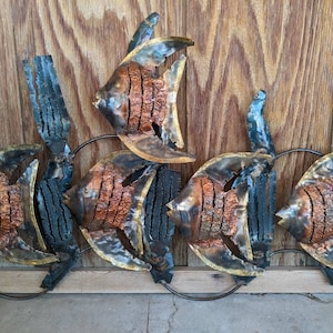 Large Brutalist MCM Abstract Fish Wall Art Metal Mid Century Modern Dimensional 3 foot Earth Tones Picture copper brass industrial Beach