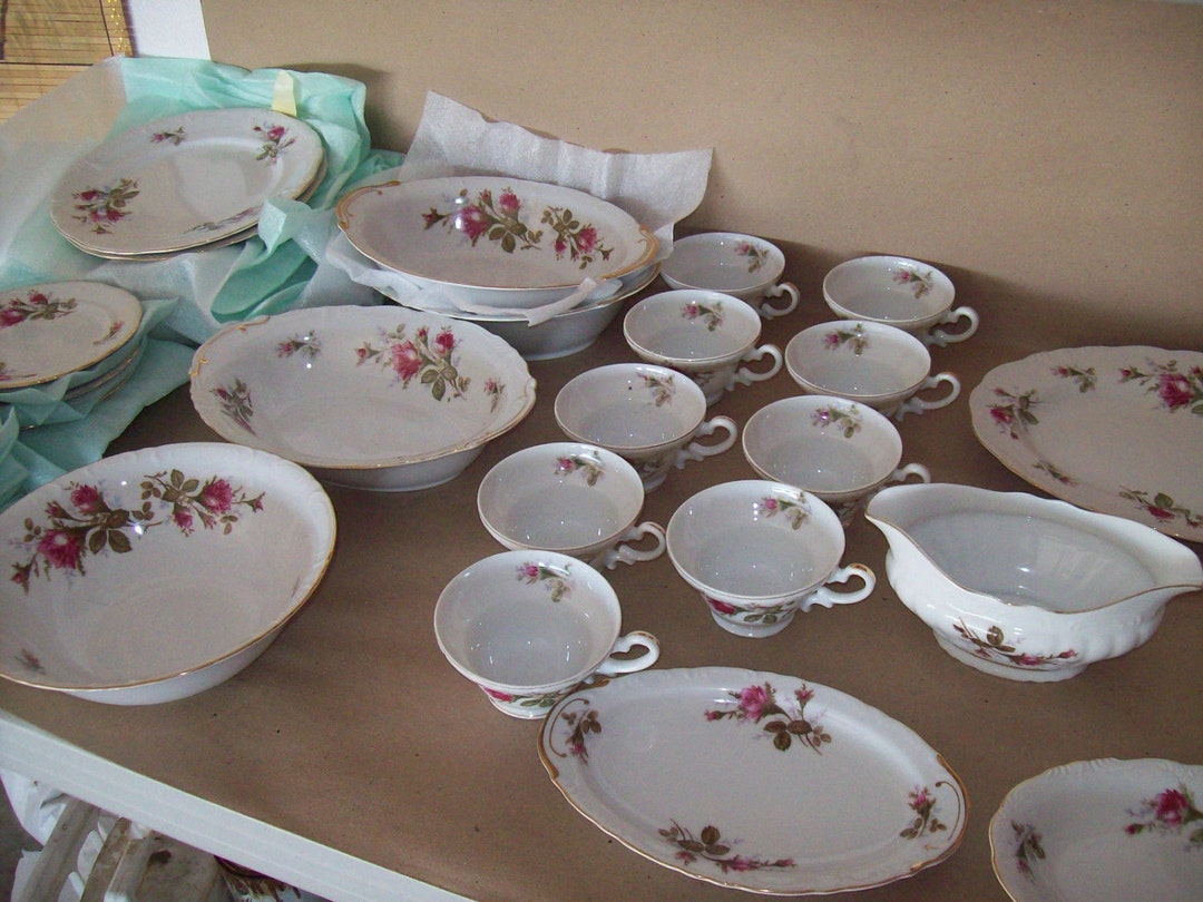 Rose、*****、JAPAN食器&皿セット Vtg WWII Fine China Set Royal Rose Japan Huge Rare 42 Pieces