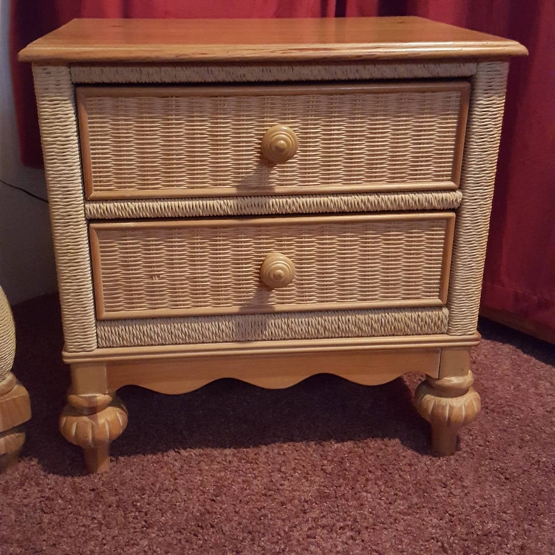 Wicker and Wood Bedroom Set Armoire 2 Nightstands Lexington by Etsy