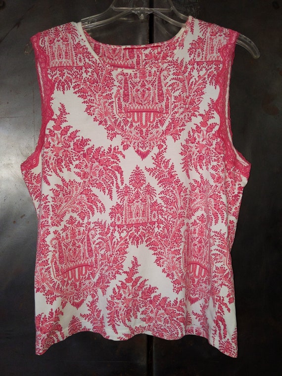 Vintage Pretty Womens Tank Top M/L Cami Mauve Pink and Cream Toile