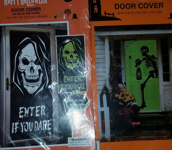 Spooky Gothic LIGHT UP DOOR COVER-Halloween Decoration--SKULL--ENTER IF YOU DARE