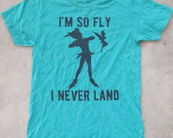 Camiseta original de Disneyland Peter Pan I'm So Fly I Neverland unisex talla pequeña, corte atlético, texturizada, verde azulado, auténtica Disney, envío gratis