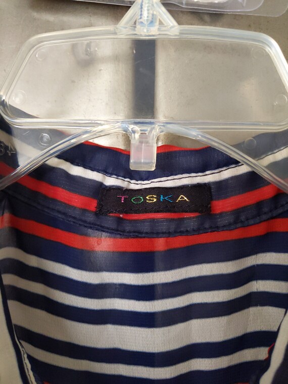 Sheer Red White Blue Striped Button Down Collared… - image 4
