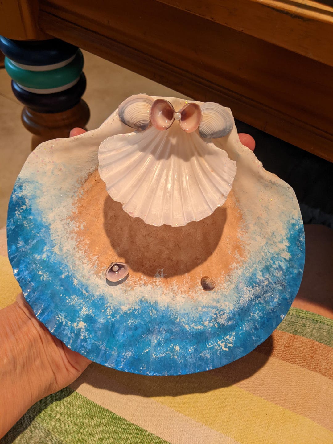 Tier Shell Hand Painted Large Sea Shell 2 Tier Trinket Dish Ocean Beach Shells ...