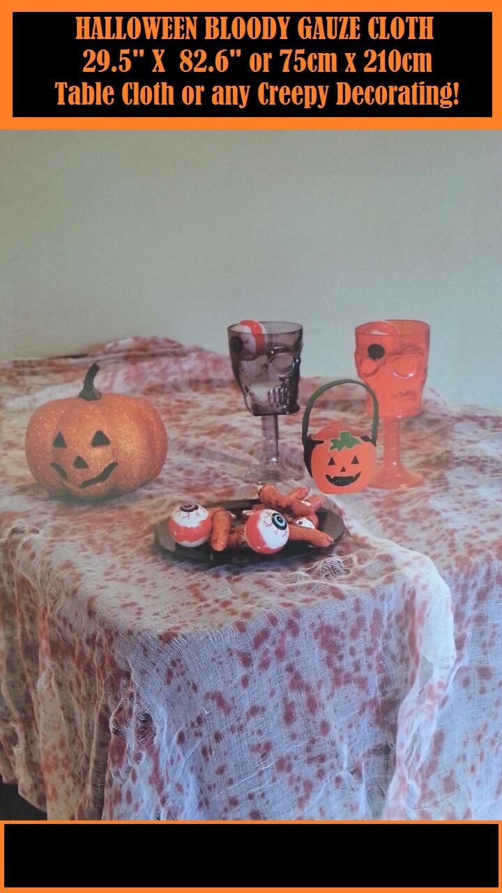 Halloween Bloody Handprint Tablecloth Set - 3-Piece PVC Decoration With Apron & Glass Sticker For Haunted House - View #4