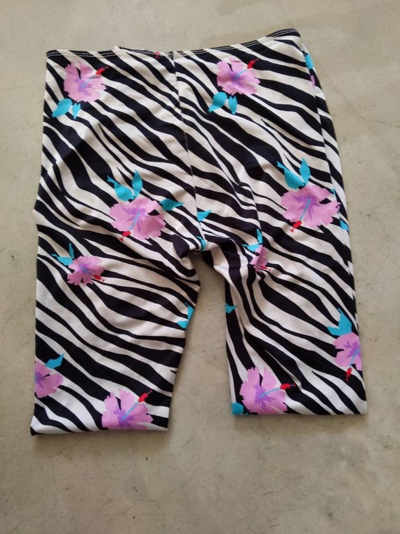 WOW 80s Spandex Pants Stirrup Zebra Stripe Hawaii… - image 3