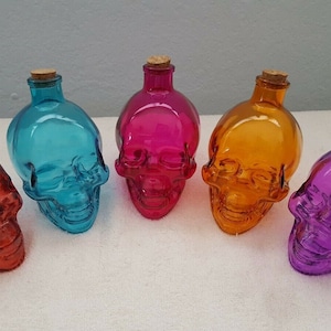 BIG 5 inch Glass Skull Apothecary Jar Lot Occult Bottle Halloween Decanter Skeleton Flask Poison Potion Witch Magic Candle Holder Santeria