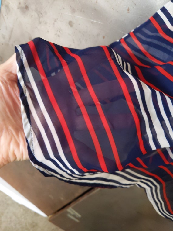 Sheer Red White Blue Striped Button Down Collared… - image 6