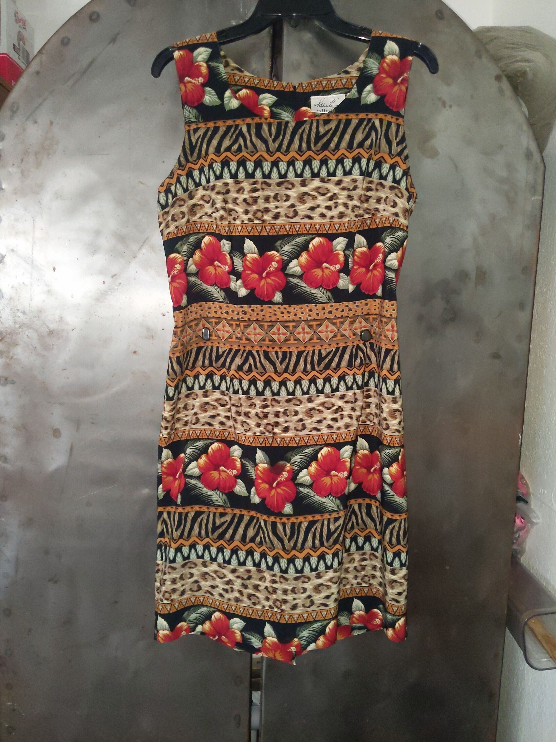 Gorgeous Vintage Hawaiian Dress 10 Hibiscus Animal Print