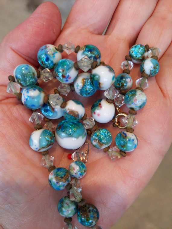 Gorgeous Vintage Dichroic Glass Bead Necklace and… - image 1