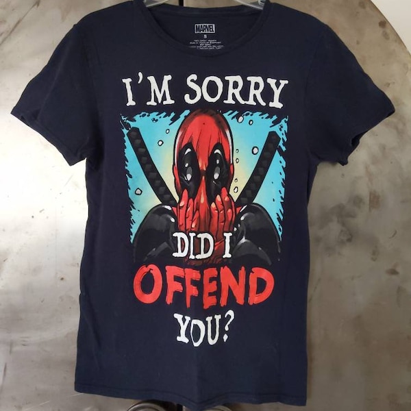 Marvel T Shirt size S Deadpool Black Large Graphics I'm Sorry Did I Offend You Snarky Humor