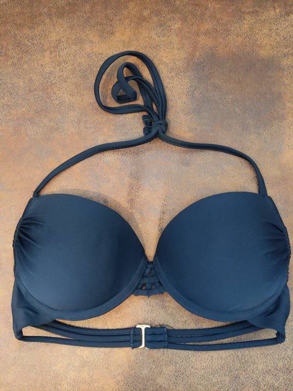 Pretty Satin Black Extreme Push Up Bikini Top by Charlotte Russe Sexy multi strap buckle back Size Small