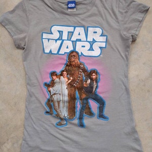 Retro Star Wars T Shirt Fitted Tagged L (Juniors) S-M Womens Chewbacca Han Solo Luke Skywalker Princess Leia