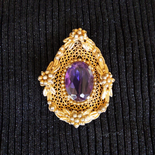 Fabulous Vintage Amethyst Sweater Pin Mid Century GORGEOUS Brooch Victorian style