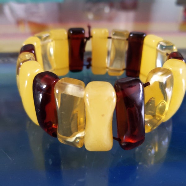 True Vintage Wide Stretch Bracelet Costume Jewelry Faux Tortoise Shell Lucite Acrylic as is, needs restrung Pretty Unique