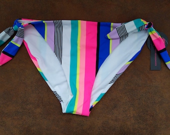 Striped Tie-Side Bikini Bottoms – Size 7/9, Bright Colorful Swimsuit (NWT)