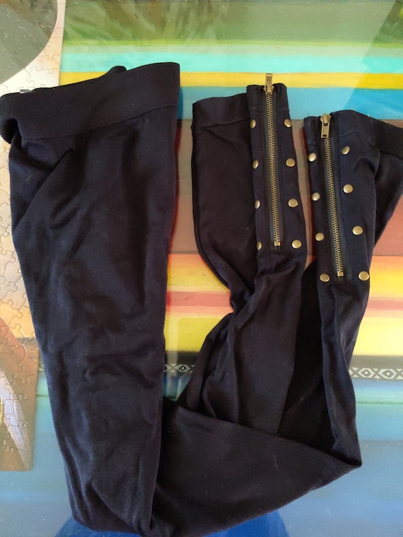 Cool Retro Studded Zippered Black Leggings OSFM by Soho Lady Rocker Punk  Dressy Casual Vintage Stretch Nylon Spandex 
