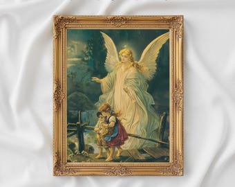 守護天使の壁掛けキャンバス - 1914 年のヴィンテージ、子供たちを