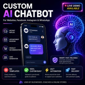 Custom AI Chatbot for Website and Social Media Automation Service, Customer Support OpenAI Bot, Appointment Booking Assistant