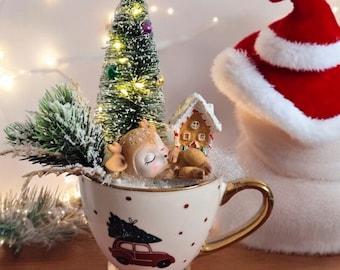 Christmas Mug with Deer, Tree, Gingerbread House & Lights – Magical Holiday Decor