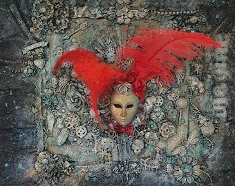 Venetian Splendour – Mixed Media Venetiaans Masker Wanddecoratie