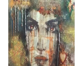 Emotional Mixed Media Portrait Digital Print | Abstract Figurative Wall Art | Instant Download