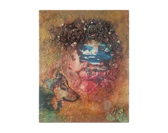 Mindwandering – Mixed Media Digital Art Print, Surreal Portrait with Dog, Fantasy Wall Art (Instant Download)