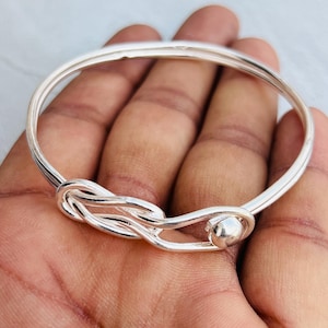 925 Sterling Silver Knot Bangle | Minimal Designer Silver Bracelet | Elegant Open Kada | Handmade Silver Jewelry | Gift for Her