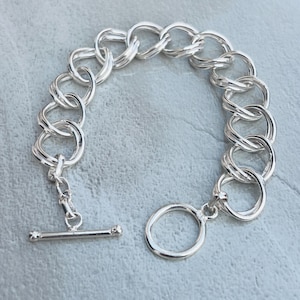 Pulsera de eslabones de plata de ley 925 / Pulsera de cadena gruesa / Joyería minimalista de plata / Pulsera con cierre de palanca / Regalo para ella y para él