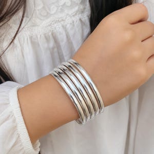 925 Sterling Silver Bangle Set of 5, Handmade Stackable Bangles, Solid Silver Bracelets for Women, Indian Jewelry, Minimalist Gift for Her
