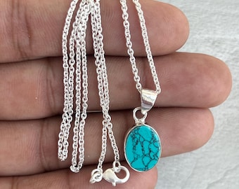 Collar con colgante de turquesa en plata de ley: piedra natal de diciembre estilo bohemio