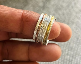 Sterling Silver Multi-Band Spinner Ring: Boho Meditation Fidget Jewelry