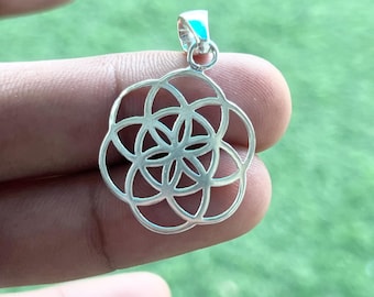Sterlingzilveren hanger met levensbloem: ketting heilige geometrie
