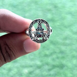 Handmade Sterling Silver Eiffel Tower Ring with Gemstone – Paris Themed Boho Statement Jewelry | Christmas Gift | Love Gifts