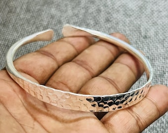 Hammered Sterling Silver Cuff Bracelet: Handmade Rustic Unisex Bangle