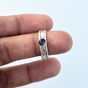 Ametist Sterling Silver Spinner Ring: Blommig Meditation Fidget Smycken
