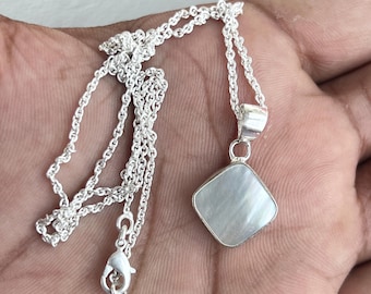 Mother of Pearl Necklace: 925 Sterling Silver, Minimalist Pendant