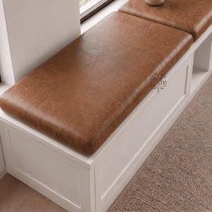 Handmade Buffalo Leather Bench Cushion Cover – Custom Brown Seat Pad, Made to Size