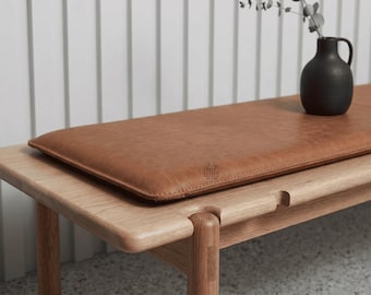 Custom Brown Leather Cushion Cover – Handmade Buffalo Leather Bench Pad, Made to Size