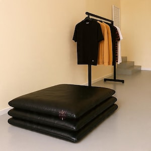 Custom Black Buffalo Leather Bench Cushion – Handmade Seat Pad, Foam Insert