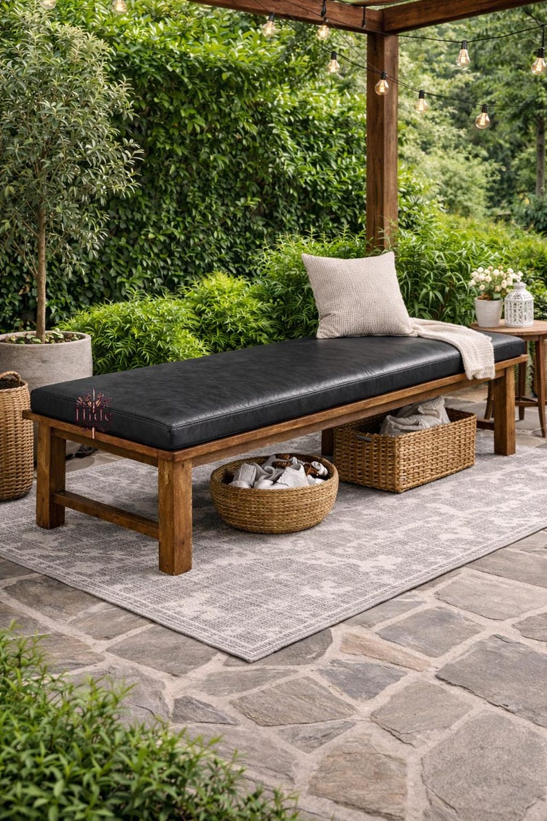 Custom Black Buffalo Leather Bench Cushion Cover – Handmade Seat, 2 ...